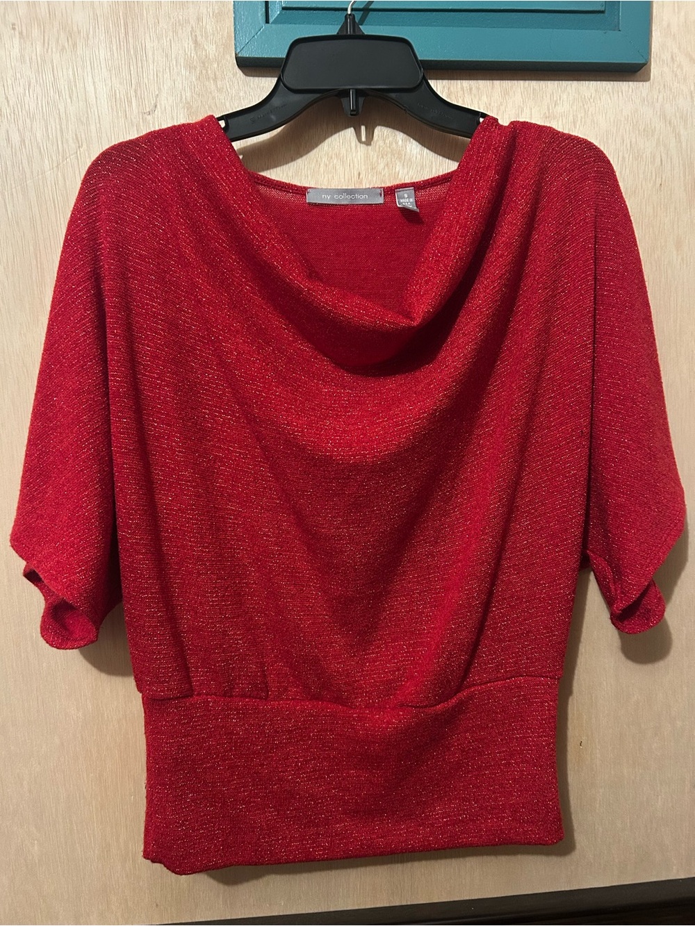 NY Collection Shimmer Red Cowl-Neck Sweater